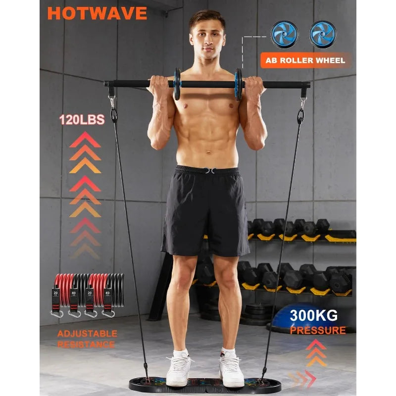 HOTWAVE Portable Exercise Equipment with 16 Gym Accessories.20 in 1 Push up Board Fitness,Resistance Bands with Ab Roller